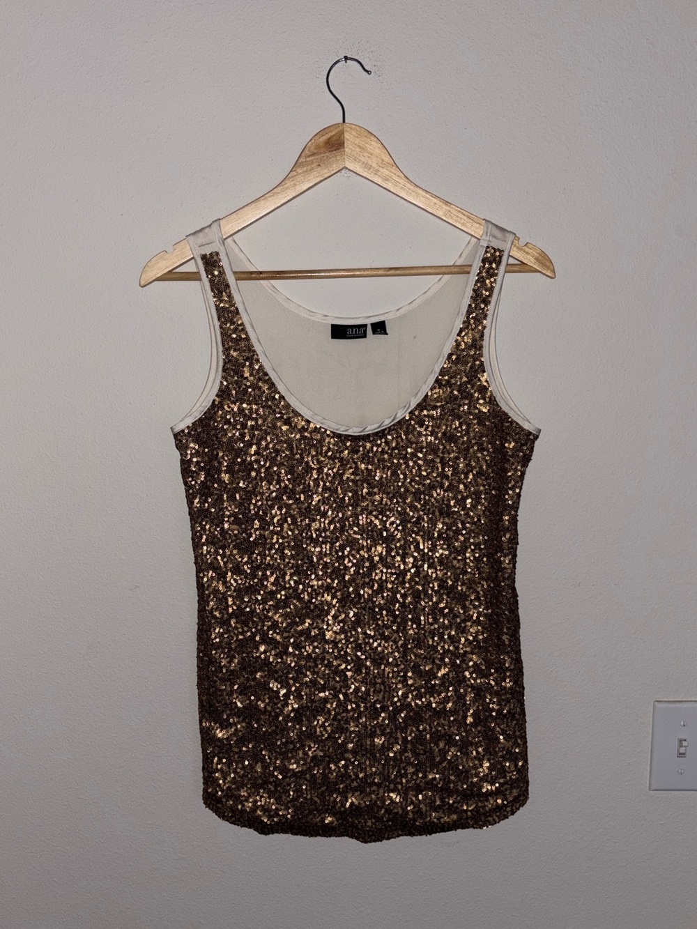 a.n.a Gold Sequin Scoop Tank Top